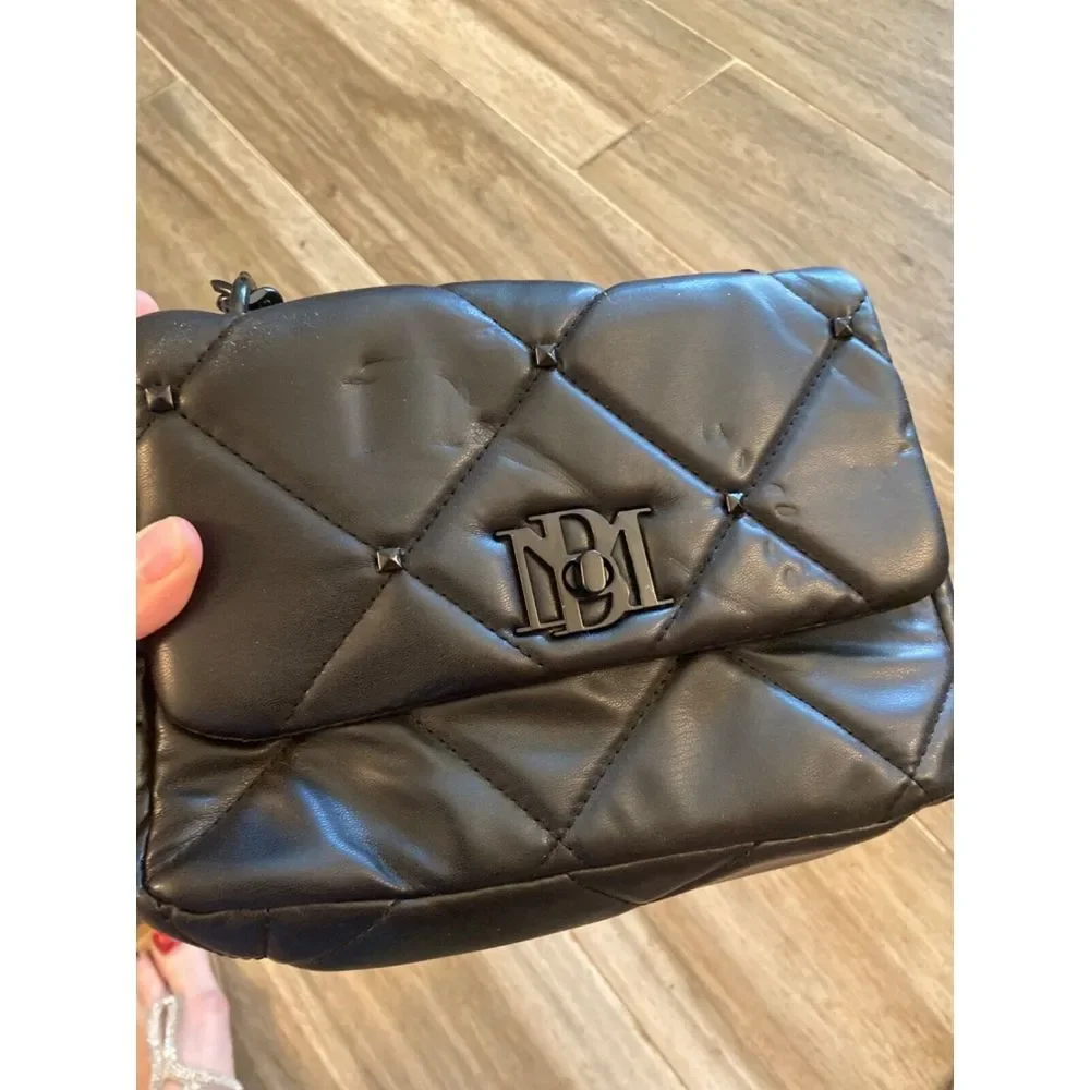 Badgley Mischka Women's‎ Small Quilted Studded Logo Beige Messenger Bag